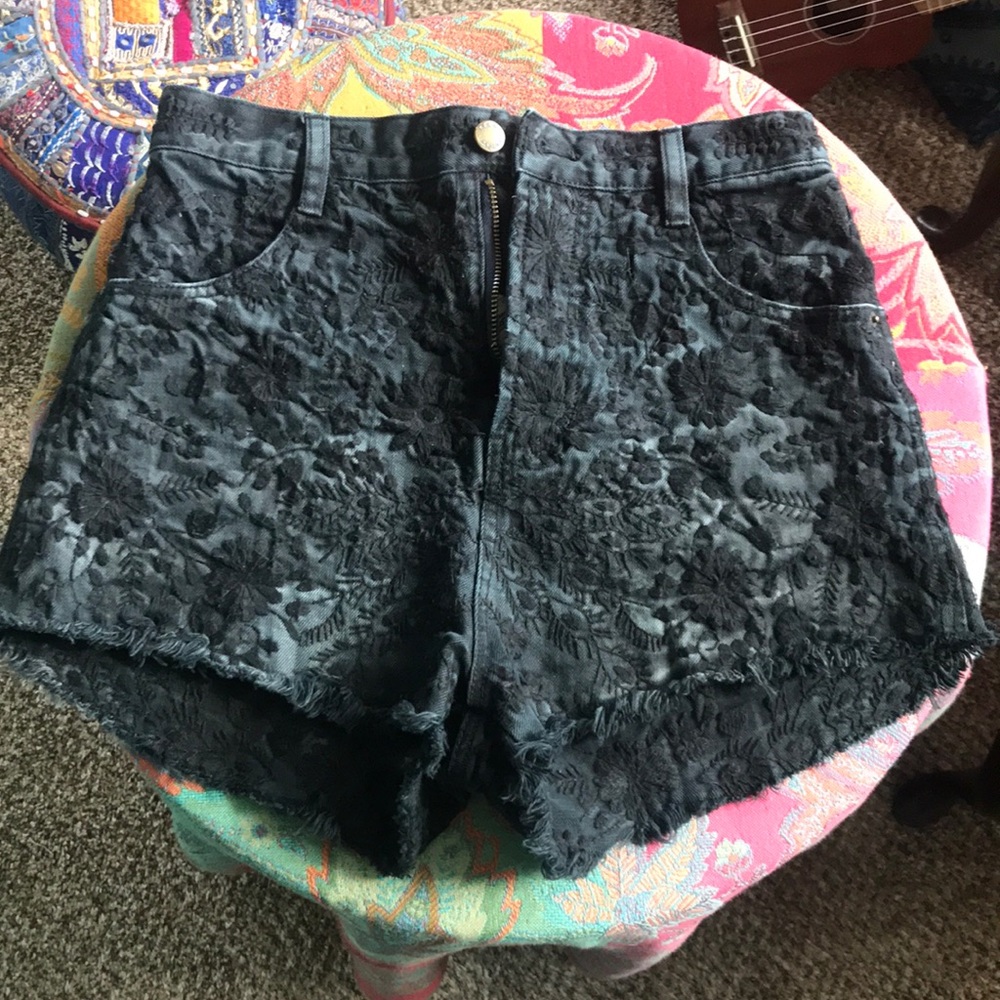 Free People High Rise Embroidered Shorts Etienne
